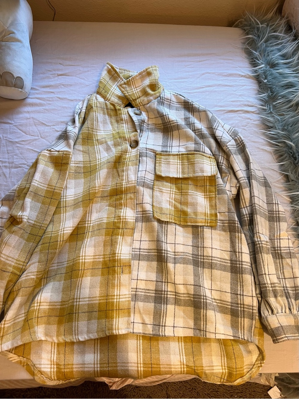 Timing Yellow and Cream Plaid Button-Down Shirt Jacket